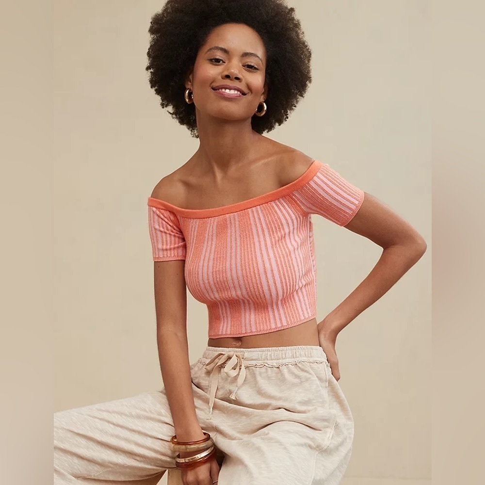 Aerie Reversible Sweater Cropped Top Picante Orange & Pink Soft Size Medium